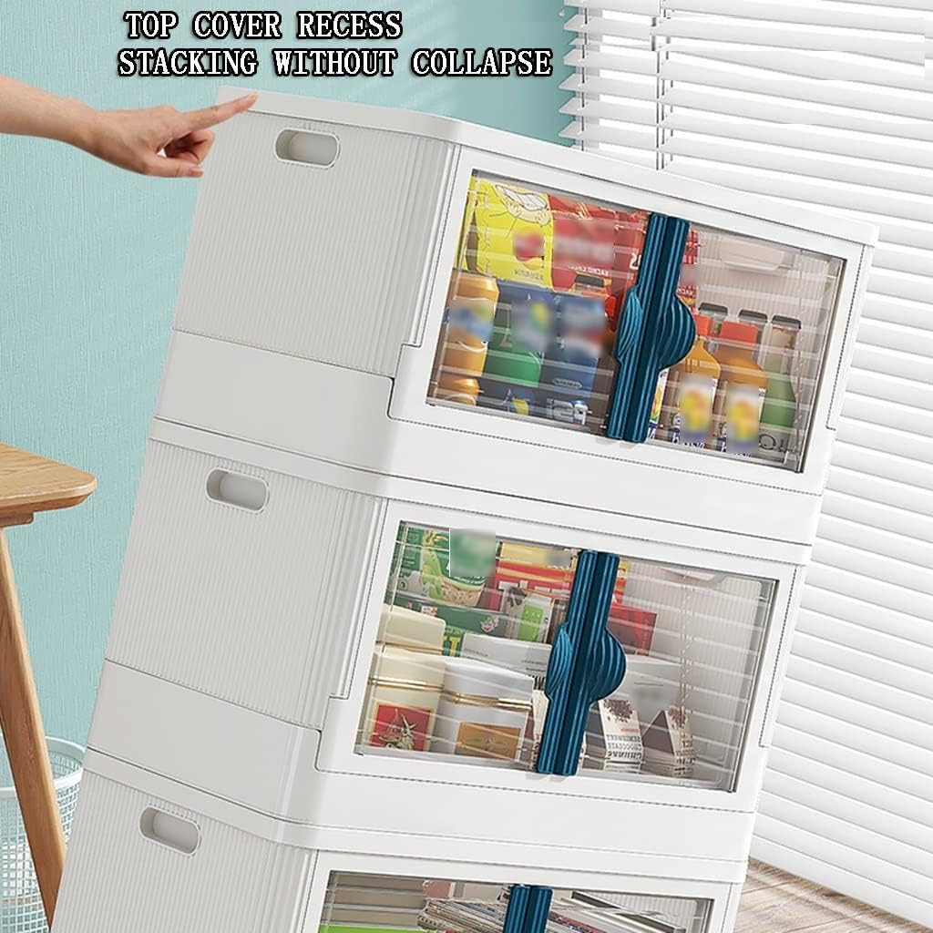 Stackable Under Bed Storage Container, Foldable Clear Storage Box with Portable Handle, Multifunctional Storage Cabinet, Heavy Duty Hand Truck (Blue 56x32x62cm)