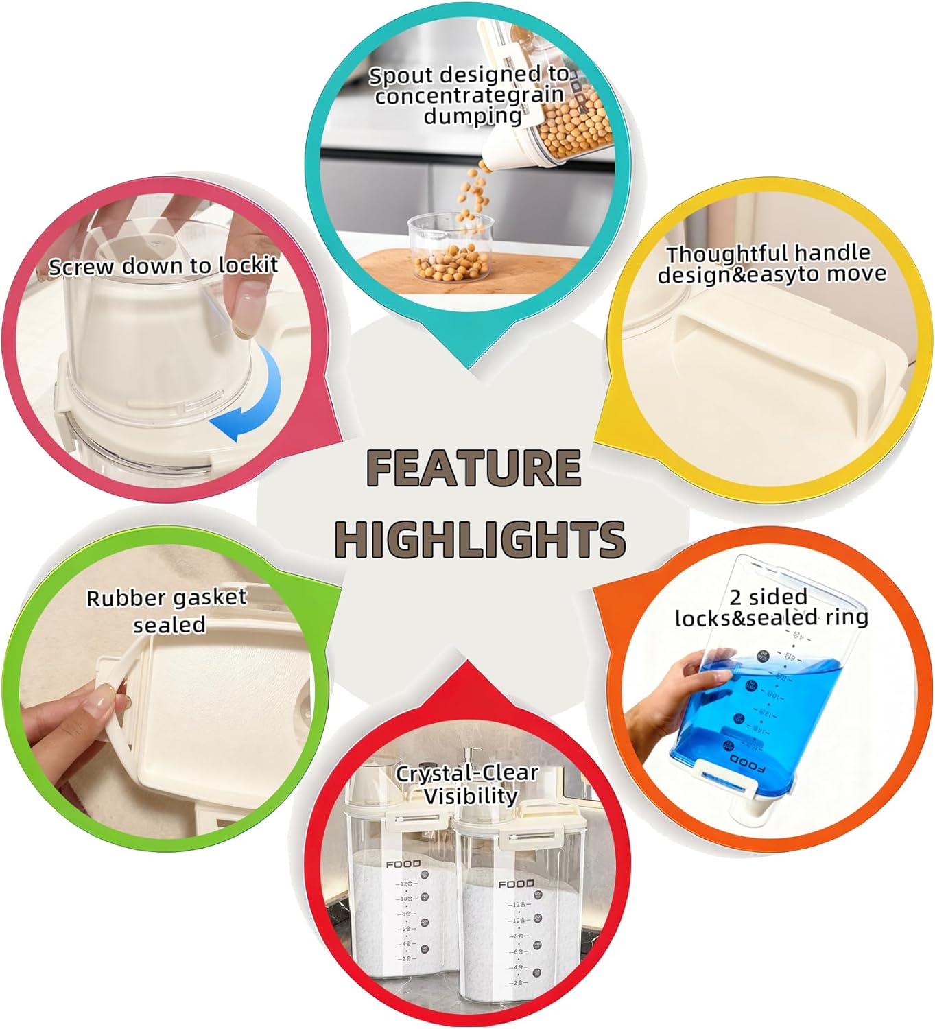 6-Pc Airtight Cereal Storage Containers Set(1.8L×3 & 2.5L×3), Cereal Containers Storage with Pour Spout & Measuring Cup, BPA-Free Plastic Canisters for Rice, Flour, Pet Food Kitchen Pantry