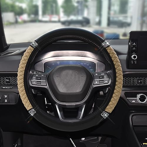 Funda de Volante de Cuero Suave con Brillos, 15 Pulgadas, con Diamantes de Imitación Coloridos, Protector de Volante Elástico Automático para