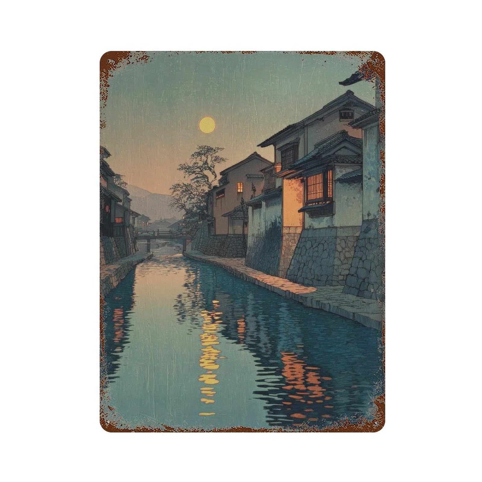 xiaoxiaoshen Moonlit Japanese Canal. Y2k Indie Wall Decor Art Metal Tin Poster Modern Home Decor Art Home Bar Shop Decorations Vintage Sign 40x30cm