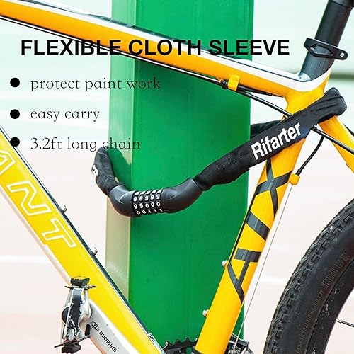 Miniatura 6 de Cadena de bloqueo de bicicleta resistente, combinación de 5 dígitos, cerradura antirrobo para bicicleta, 3.2 pies de largo, seguridad reiniciable,