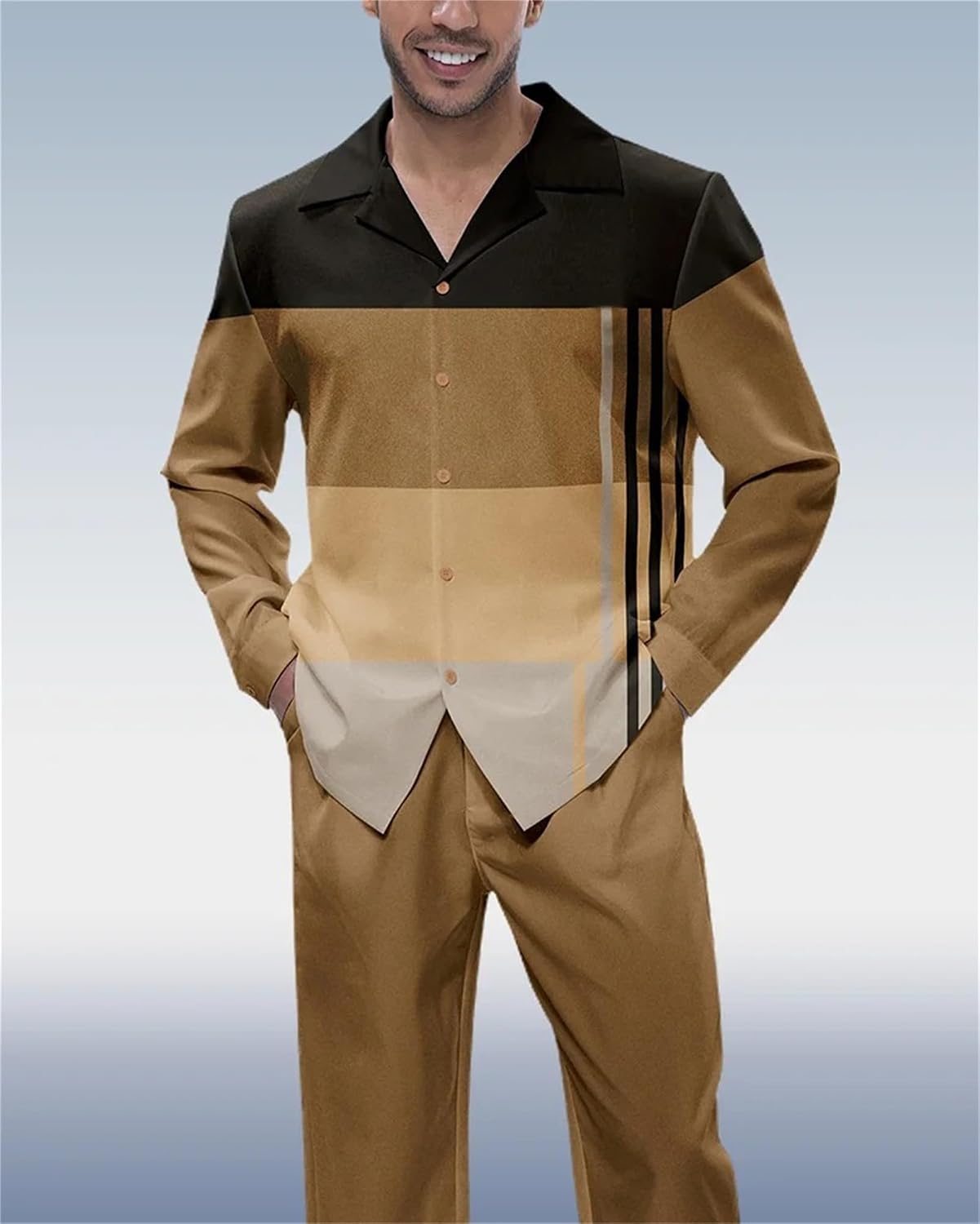 Men's Fashion 2 Piece Dress Shirts Suits Long Sleeve Big Men Leisure Sets Formal Pants Sets S-5XL