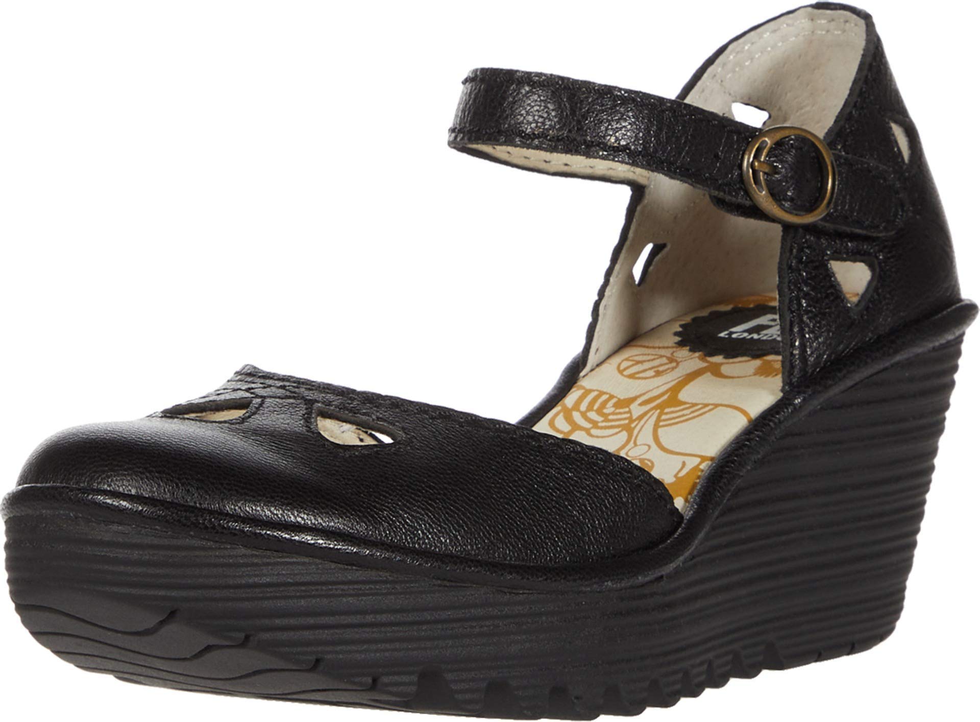 Fly London Yuna Women's Wedge Sandals - Black (Black), 5 UK (38 EU)