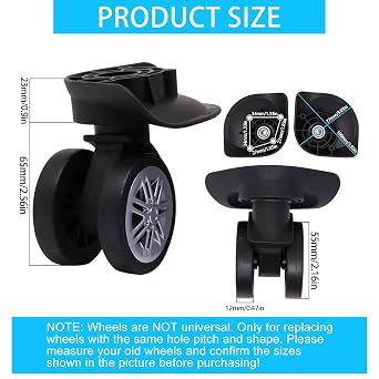 Luggage Wheels Replacement Kit, Suitcase Wheels Replacement with Screws, 360 Rotation Spinner Wheel, Mute Double Row Swivel Wheel for Luggage Suitcase Trolley (Black, 4PCS)