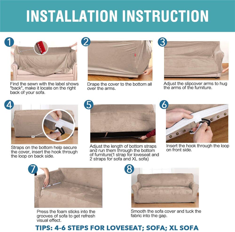 LINGKY Fodera per Divano in Velluto Universale, Copridivano in Velluto Elasticizzato per Divano A 1/2/3/4 Posti, Idrorepellente, Vari Colori, Pelle & Scamosciato (Cachi,2 posti(122-172 cm))