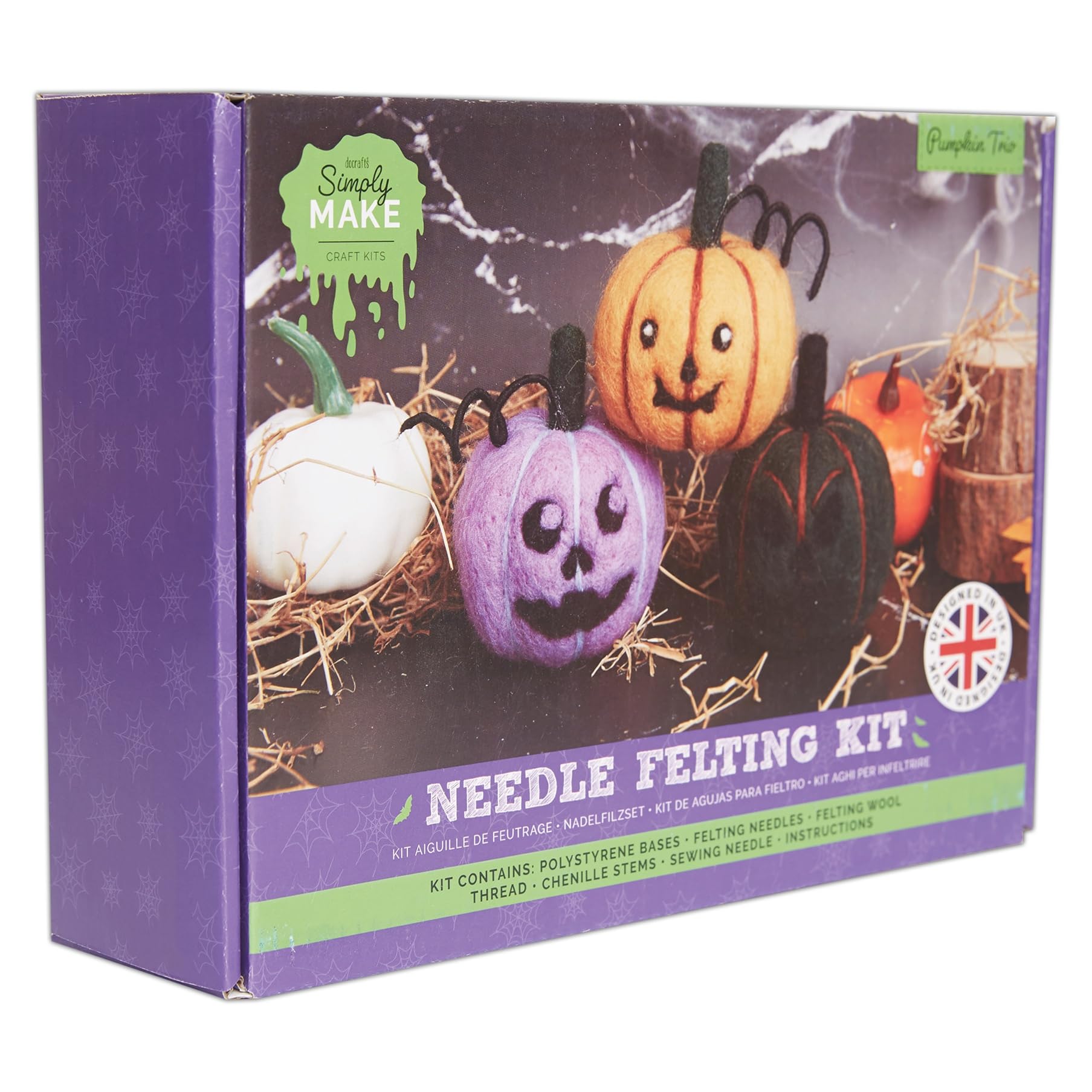 Simply Make Needle Felting Kit Halloween Pumpkin Trio, Including Wool, Needles, Tools - Image 4