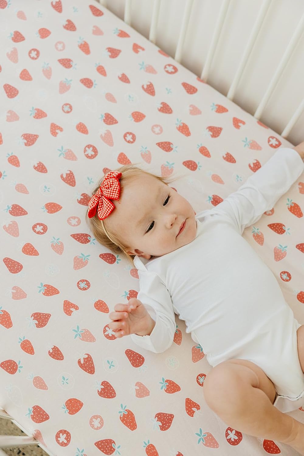 Copper Pearl Premium Knit Crib Sheets: Breathable and Soft, Fitted for Standard Mattresses, Perfect for Baby Registry or Shower Gift, Strawberry