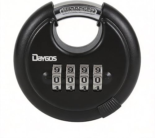 DAYGOS Candados de disco combinados para exteriores, bloqueo de código de 4 dígitos resistente, bloqueo de disco combinado para unidad de