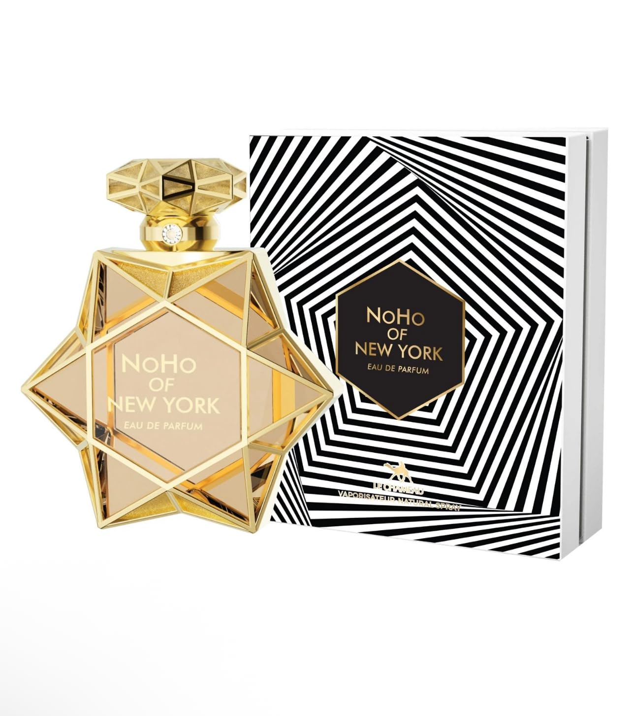 NoHo of New York Eau de Parfum, Geometric Gold Bottle, Luxury Fragrance with Designer Box
