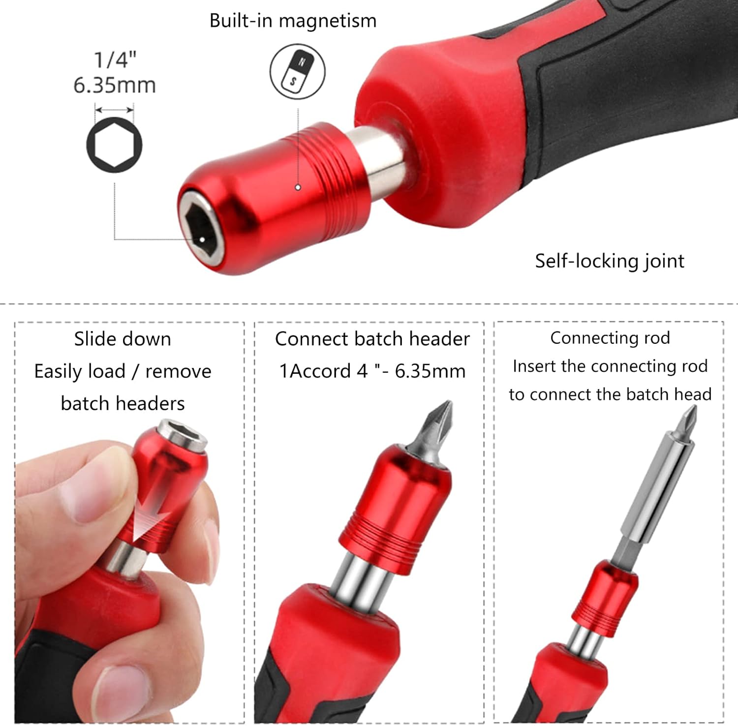 1/4'' Screwdriver Handle Magnetic Screw Driver Bits Holder Self-Locking Adapter Socket For Screwdriver Bits Wrench Screwdriver Bit Handle For 1/4'' 6.35mm Electric Screwdriver Bit Handle Screw