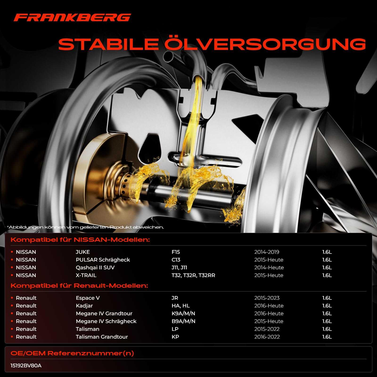 Frankberg Conduite d'huile du turbocompresseur 15192BV80A