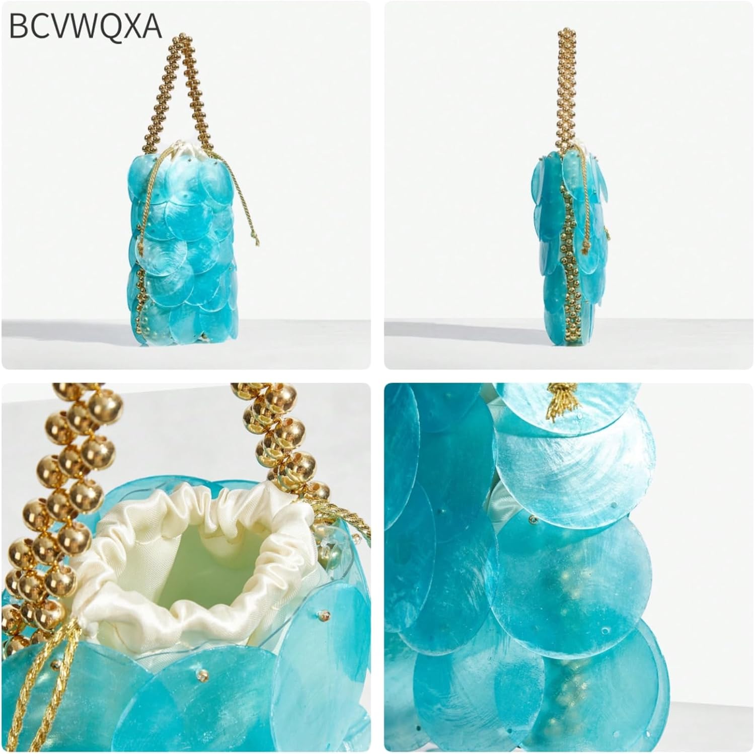 Women Fashion Shell Woven Handbag Chic Shell Beach Bag Beaded Chain bag for Summer Travel Beach Party - Image 6