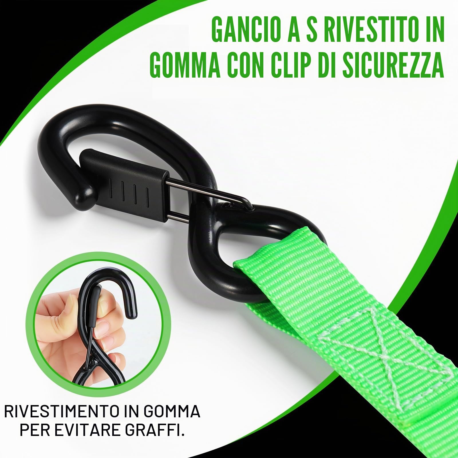 TLGREEN Cinghie di ancoraggio automatiche 4 pezzi, 3 m x 25mm, Cinghie di tensione autoavvolgenti con ganci a S, resistenza alla rottura 748kg, cinghie di fissaggio per camion, rimorchi, moto