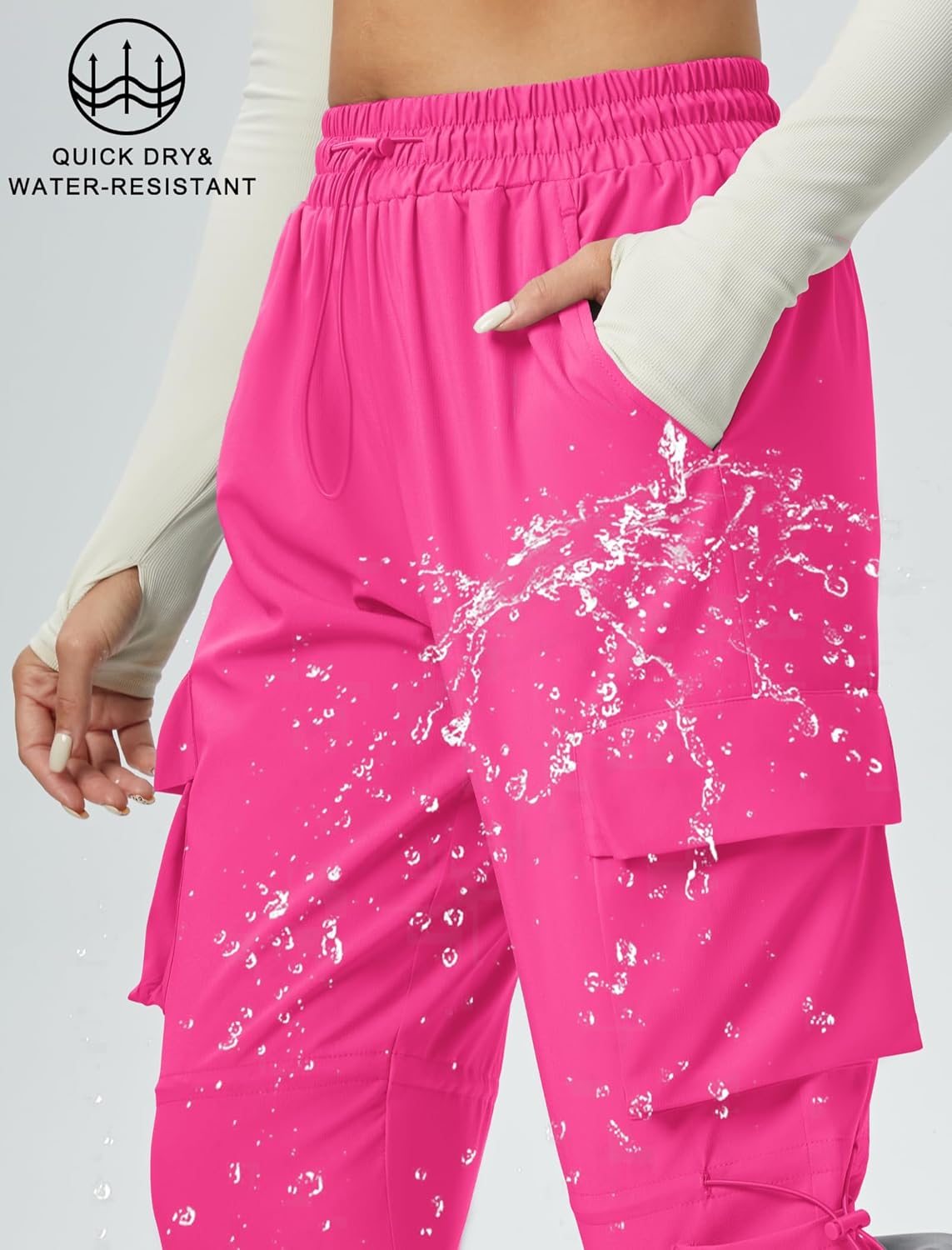 Quick Dry Cargo Pants Lightweight Tactical Hiking Pants with 6 Pockets for Women, Elastic Waist and Water Resistant - Image 6