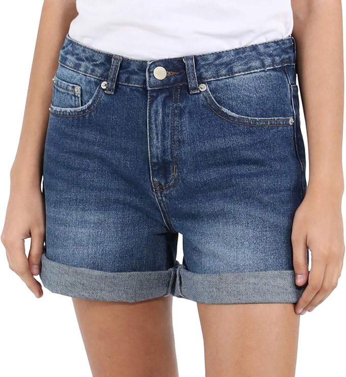 Hocaies Donna Pantaloncini in Denim a Vita Alta Basic Jean Shorts Taglio  Originale Bermuda con Risvolto (IT 50 (30W), Blu Scuro) : Amazon.it:  Abbigliamento
