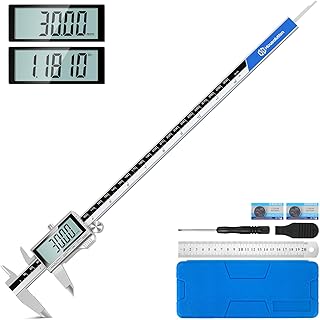 Housolution Digital Caliper, 12Inch Caliper Measuring Tool with Large LCD Screen, Inch/MM Switch, 4 Measuring Ways, Stainless Steel Micrometer Vernier Caliper with Splashproof Screen for Woodworkers