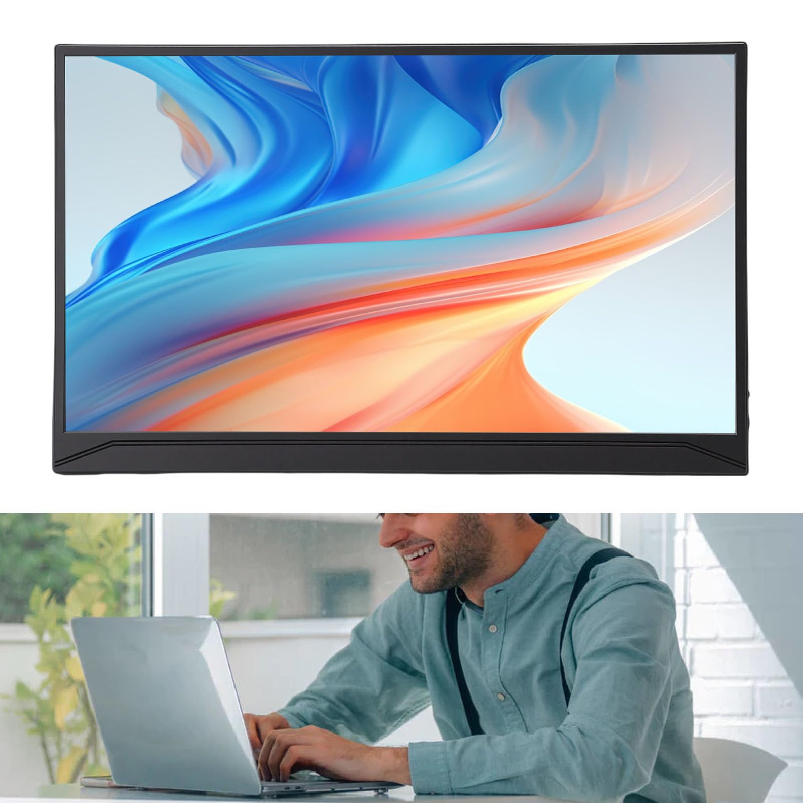 Przedłużacz Ekranu Laptopa 15,6" Przenośny Monitor 1080P, Wyświetlacz USB C Typu Plug and Play ze Stojakiem, Podwójny Przedłużacz Ekranu do Laptopa, Tabletu, Wbudowane Głośniki
