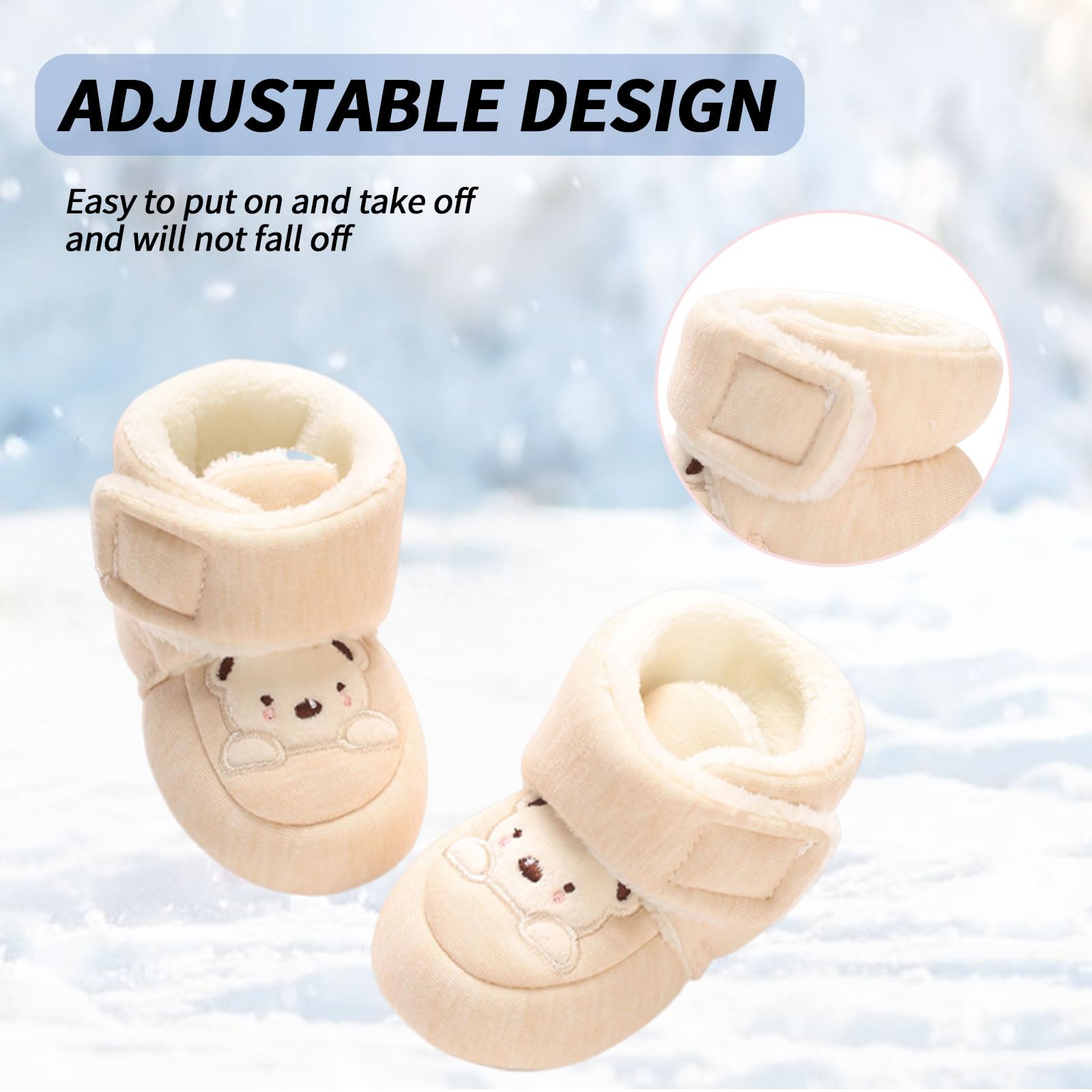 Chaussures Premier Pas Bébé Garçon Fille Chaussons Chaud Fourrés Hiver Chaussettes Polaire Antidérapant Enfant Bottes de Neige Semelle Souple Bottines Naissance Bottillons 0-18 Mois
