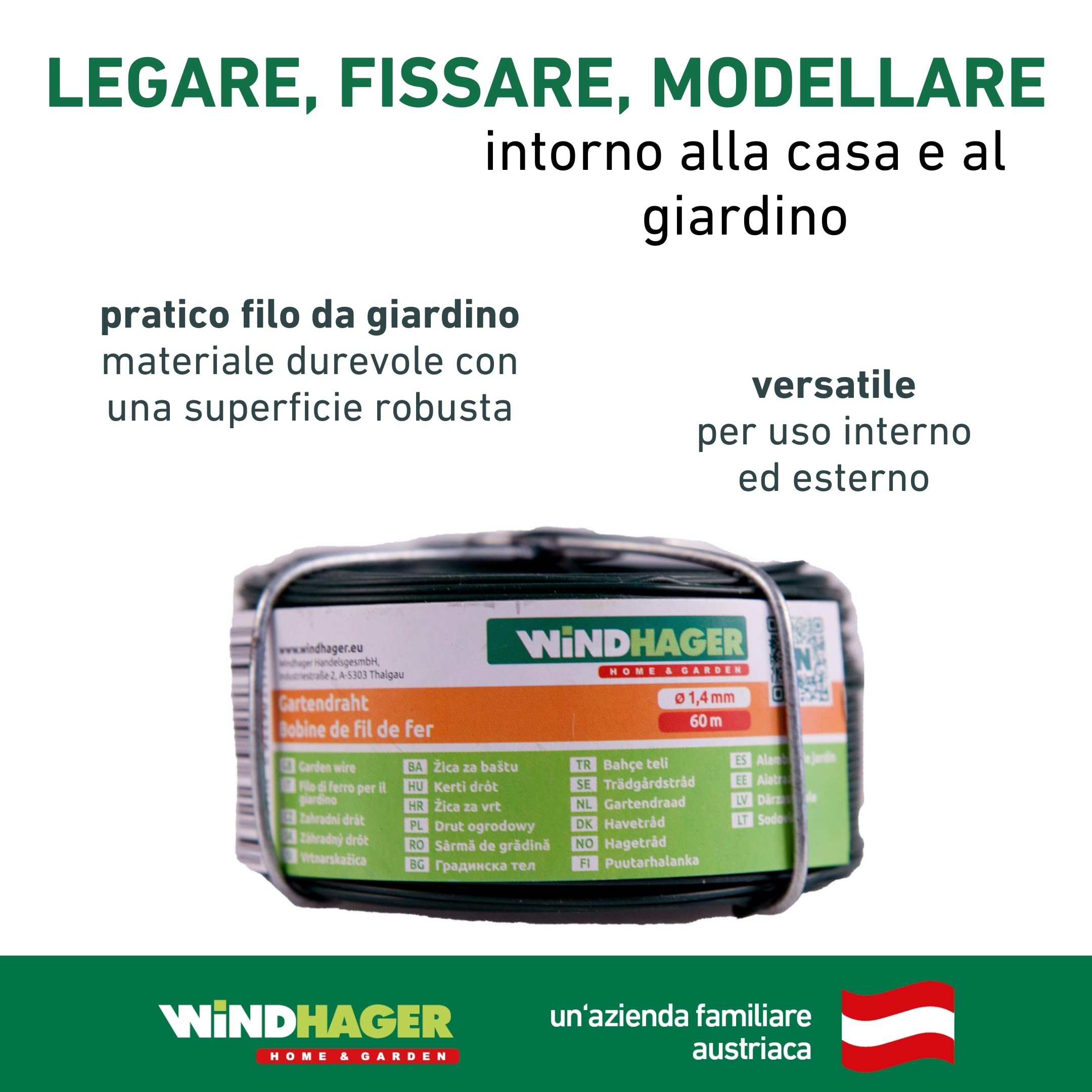 Windhager Filo metallico da giardinaggio 60 m x 1,4 mm verde