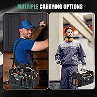 Vista 7 de 20 Inch Large Tool Bag,Heavy Duty Open Top Tool Tote,25 Pocket Tool Box Organizer with Stainless Steel Handle & Adjustable Shoulder Strap