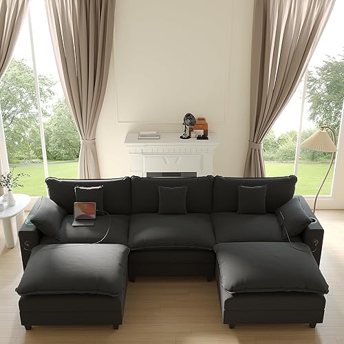 Sofá modular en forma de U de 116 pulgadas, sofás seccionales de felpilla para sala de estar, sofá modular de nube con otomana móvil, moderno sofá