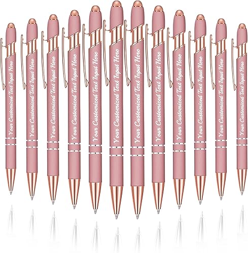 Bolígrafo personalizado, 12 unidades, bolígrafos personalizados grabados a granel con logotipo de nombre, lápiz digital de tinta negra suave con