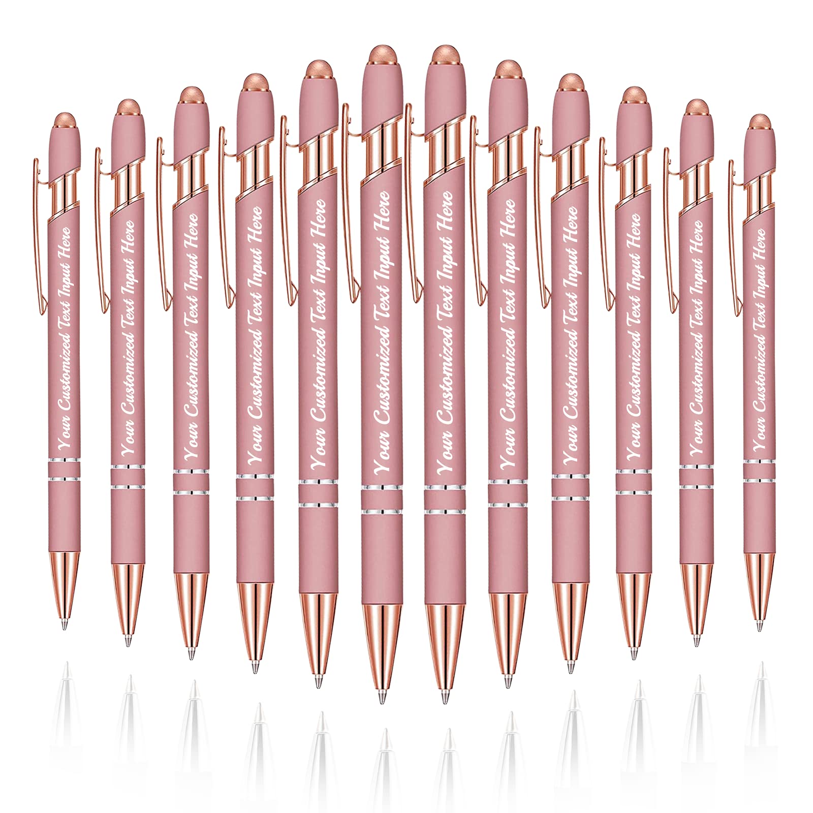 Betenshtresk Personalized Ballpoint Pen 12pcs, Custom Pens Free Engraved Bulk with Name Logo, Soft Black Ink Stylus with Touch Metal Office, Gift for