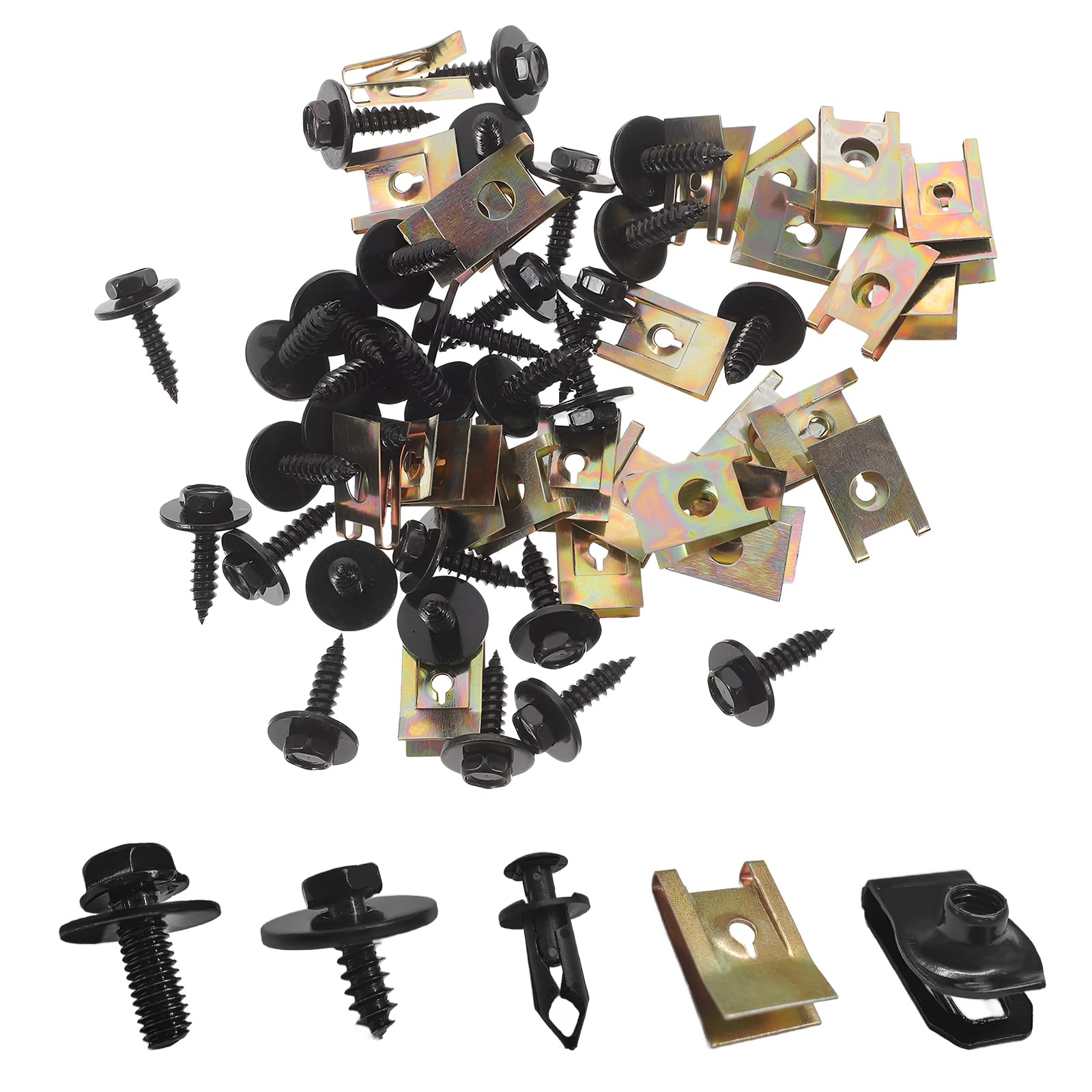 100 PCS Car Screws and Bolts, Auto Undertray Fender Screws Plastic Rivet Fasteners U-Nuts Kit, Universal Splash Shield Guard Engine Under Cover Bolt Set for Most Cars