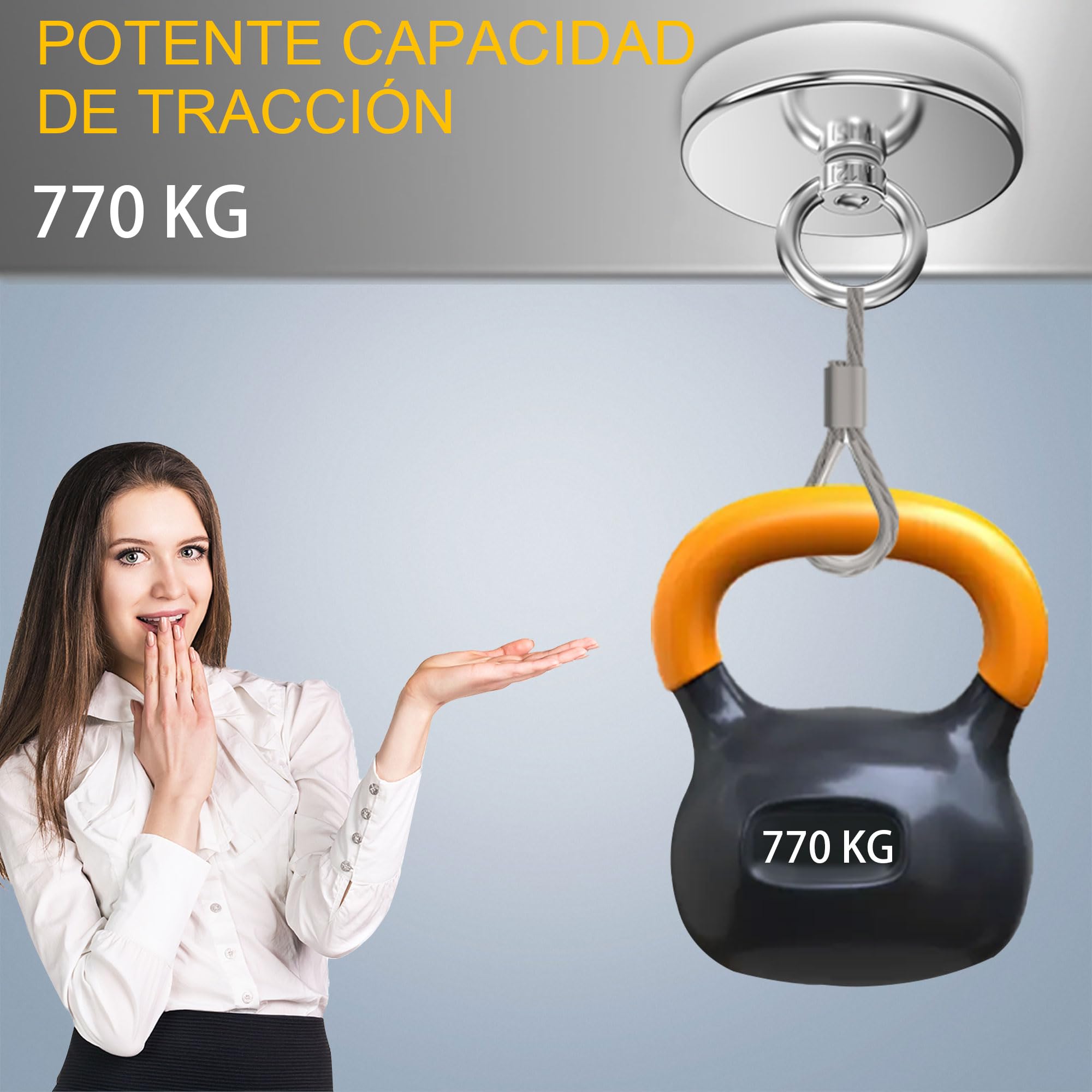 Magnetpro Imán de pesca de más de 770 kg de fuerza de tracción, imanes de alta resistencia con cáncamo diámetro de 120 mm ideal para pesca magnética, caza y recuperación en ríos e industria
