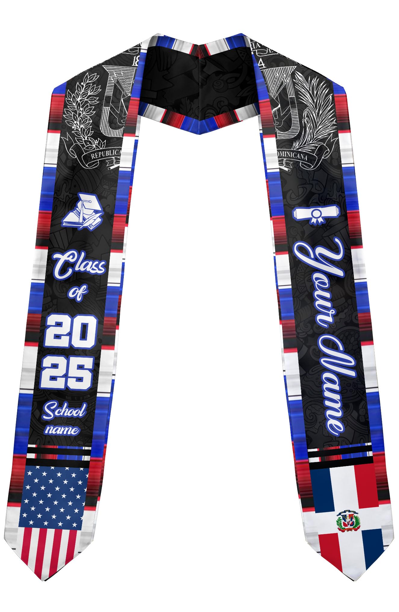 MonkeyVan Personalized Dominican Stoles for Graduation 2025, Custom Graduation Dominican Stole, Dominican Flag Graduation Sash Dominican6