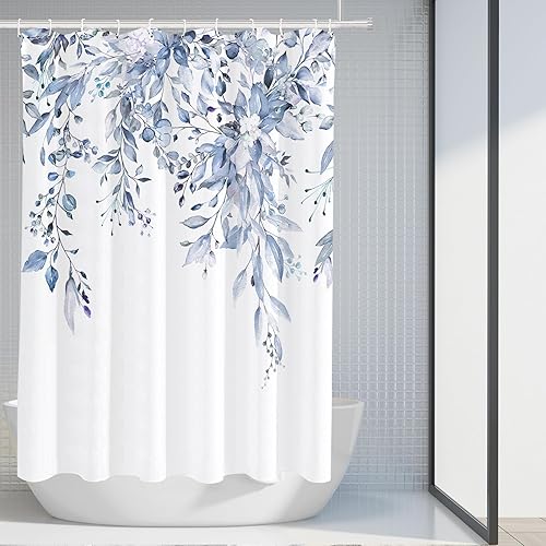 Vista 234 de Tititex - Juego de cortinas de ducha de eucalipto verde oliva, hojas de acuarela en la parte superior con decoración floral de baño, 60 x 72 Hojas