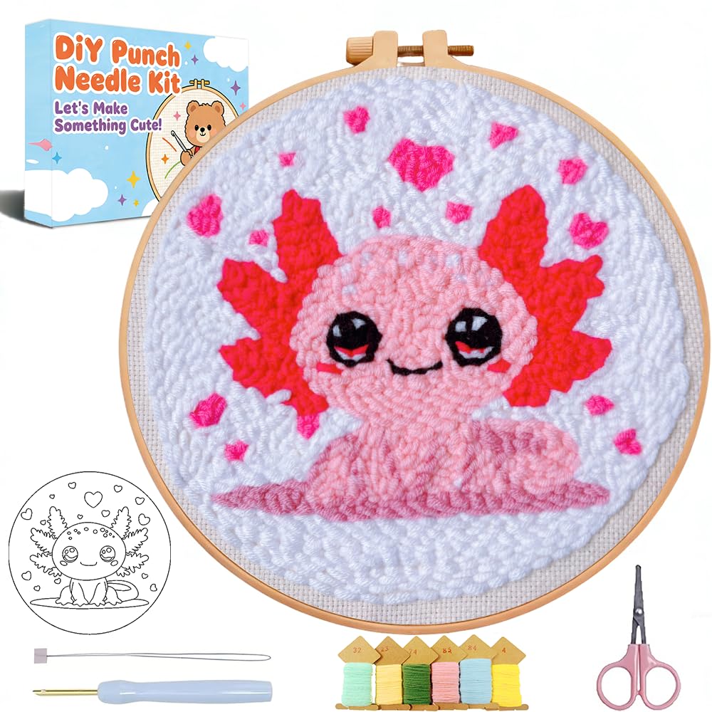 Punch Needle Kit for Beginners Adults-Cute Axolotl,with Video Tutorial