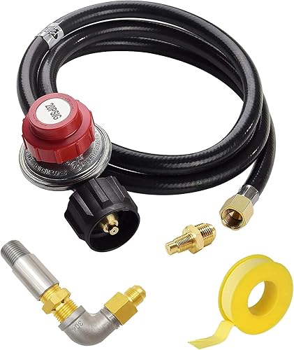 MENSI Manguera reguladora de propano ajustable de 10 pies y 20 PSI con orificio de latón y kit mezclador de aire de 150,000 BTU para hoguera,