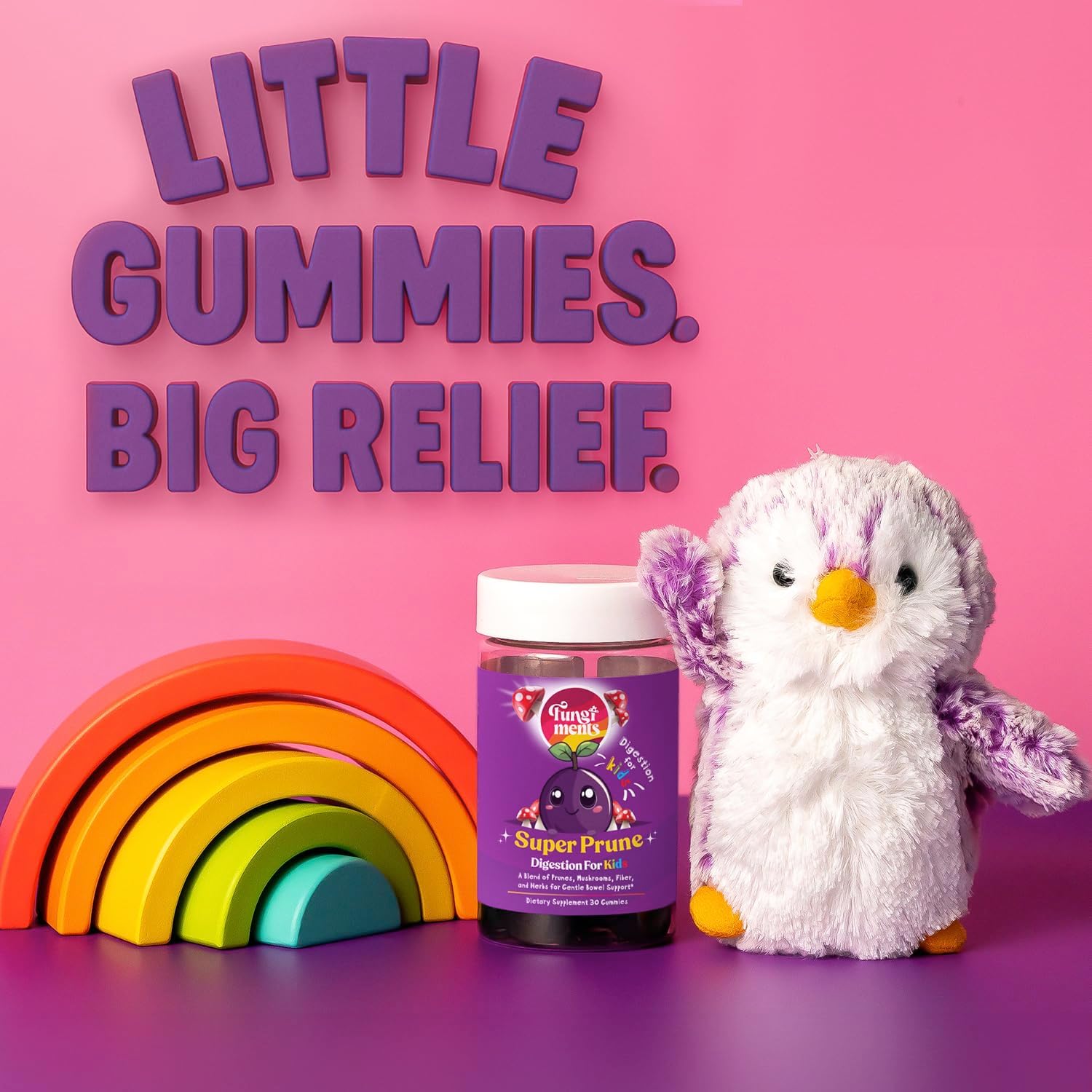 Fungiments Super Prune Kids - Great for Constipation Relief - Mushroom Supplement - Turkey Tail Mushrooms, Fiber, Rhubarb, Prunes, Ginger, Chamomile (30 Mushroom Gummies) - Image 7