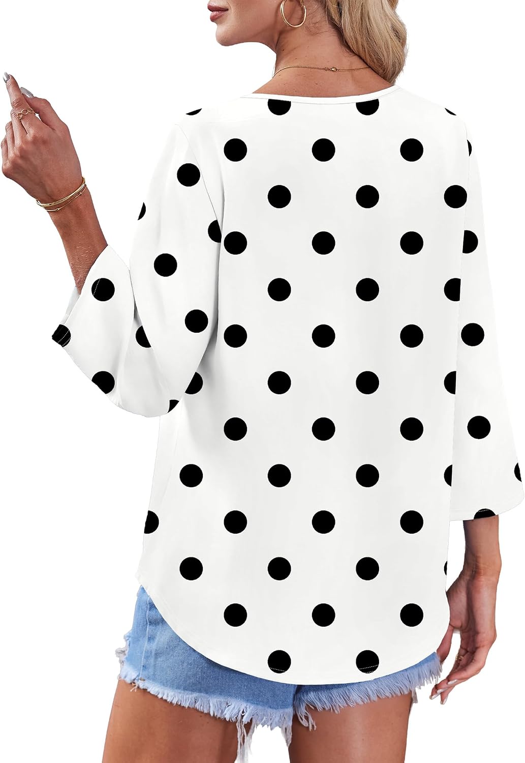 OFEEFAN Button Down Shirts for Women 3/4 Length Sleeve Tops V Neck Blouses Business Casual Outfits Loose Fit thumbnail