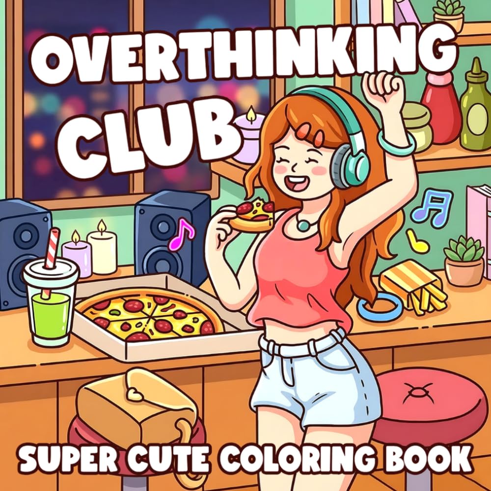 Overthinking Club Coloring Book: Funny Adult Humor Coloring Pages with Relatable Life Quotes, Burnout Moments, and Messy Daily Scenes to Relax and Reduce Stress