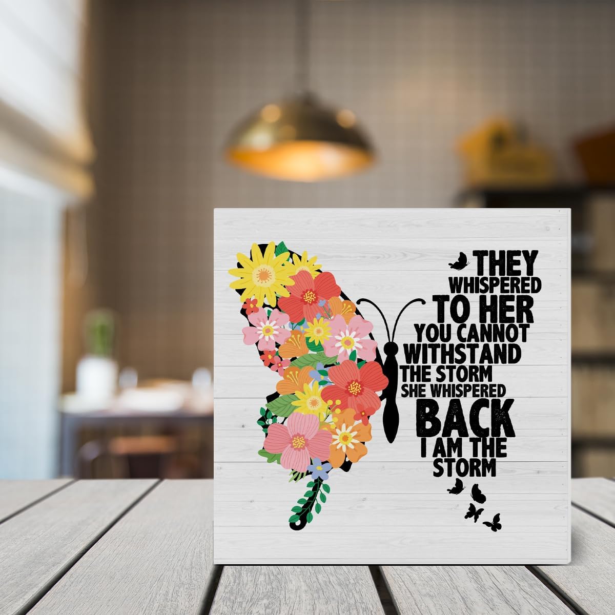 Inspirational Women Quote I am the Storm Wooden Box Sign Floral Butterfly Desk Decorative Wooden Sign Home Office Decor for Desk Table Shelf 5 x 5 Inches - Image 7