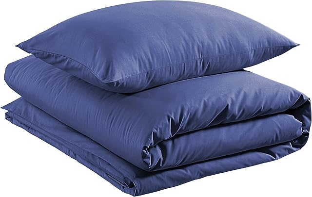 Amazon Basics 100% Cotton Duvet Cover Set - 135 x 200 cm / 50 x 80 cm, Navy
