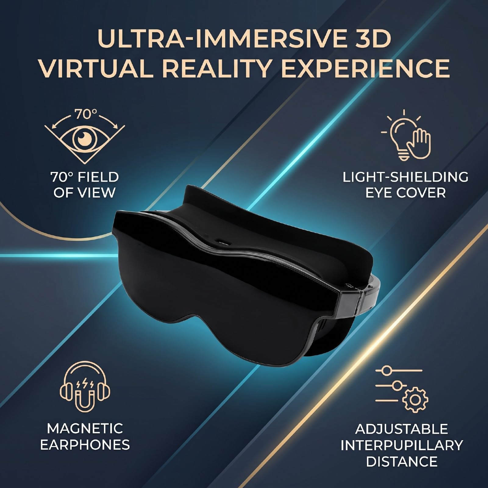 Gafas de Realidad Virtual, Visor 3D con Auriculares, Campo de Visión de 70 Grados for Ver Películas y Juegos
