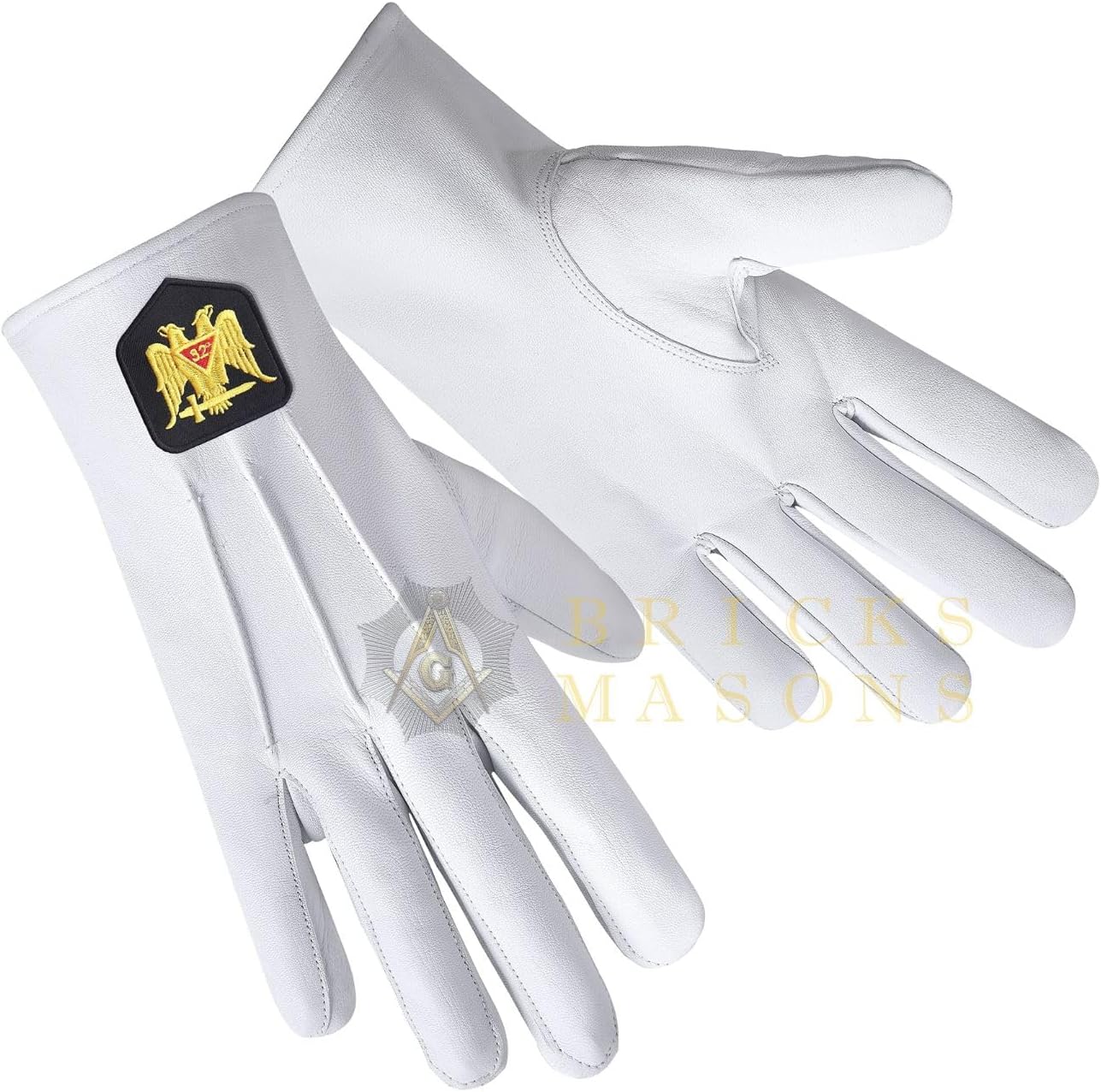 BRICKS MASONS 32nd Degree Scottish Rite Glove - Leather With Gold Double Eagle