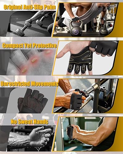 Miniatura 5 de RIGWARL Guantes de levantamiento de pesas mínimas para hombres y mujeres, transpirables a mano descubierta, guantes de entrenamiento de gimnasio