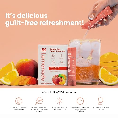 Miniatura 5 de 310 Lemonade Peach Punch - Potenciador de agua sin azúcar - Mezclas de bebidas en polvo y sabores con minerales alcalinizantes - Paquetes de sabor a