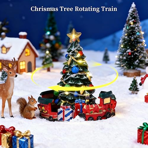 Miniatura 7 de Decoración musical de pueblo navideño de 6.3 pulgadas con tren giratorio y luces, temporizador automático de 6 horas y control de volumen, USB