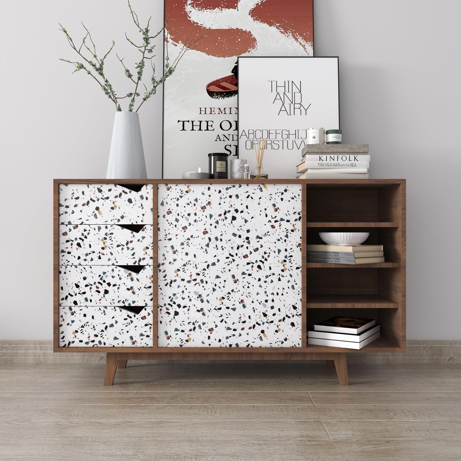 Stickyart Vinilo Adhesivo Muebles Efecto Terrazo Blanco 90cmX400cm Rollo Papel Adhesivo Para Muebles Cocina Papel Pintado Autoadhesivo Pared Lavable Vinilo Encimera Vinilos Bano Revestimiento Cajones