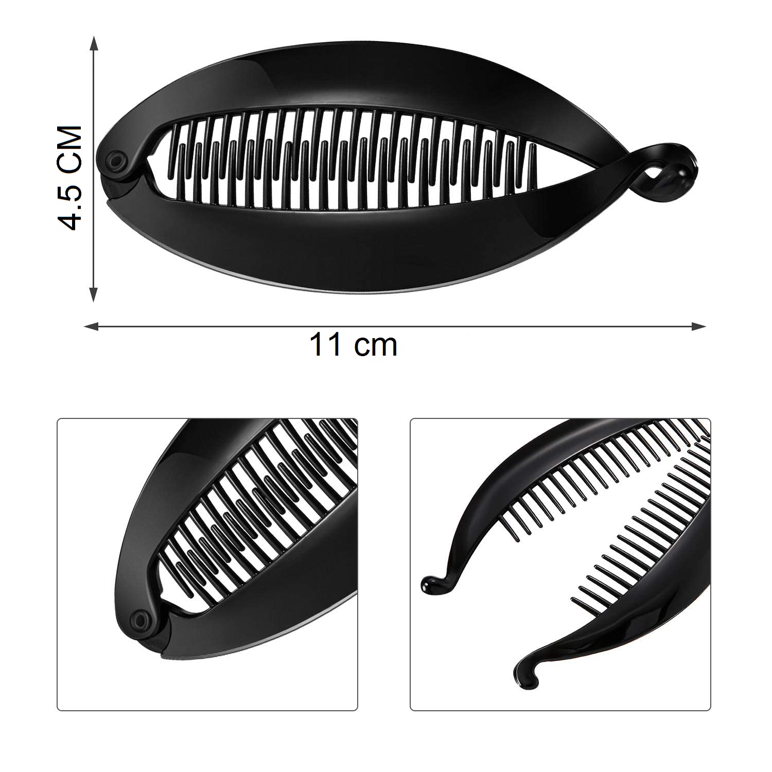 ayushicreationa Fish Shape Hair Claw Clips Banana Clips Barrettes Hairpins Hair Accessories Flexible Ponytail Holder Interlocking Hair Styling Clips Black 3 Pieces 4