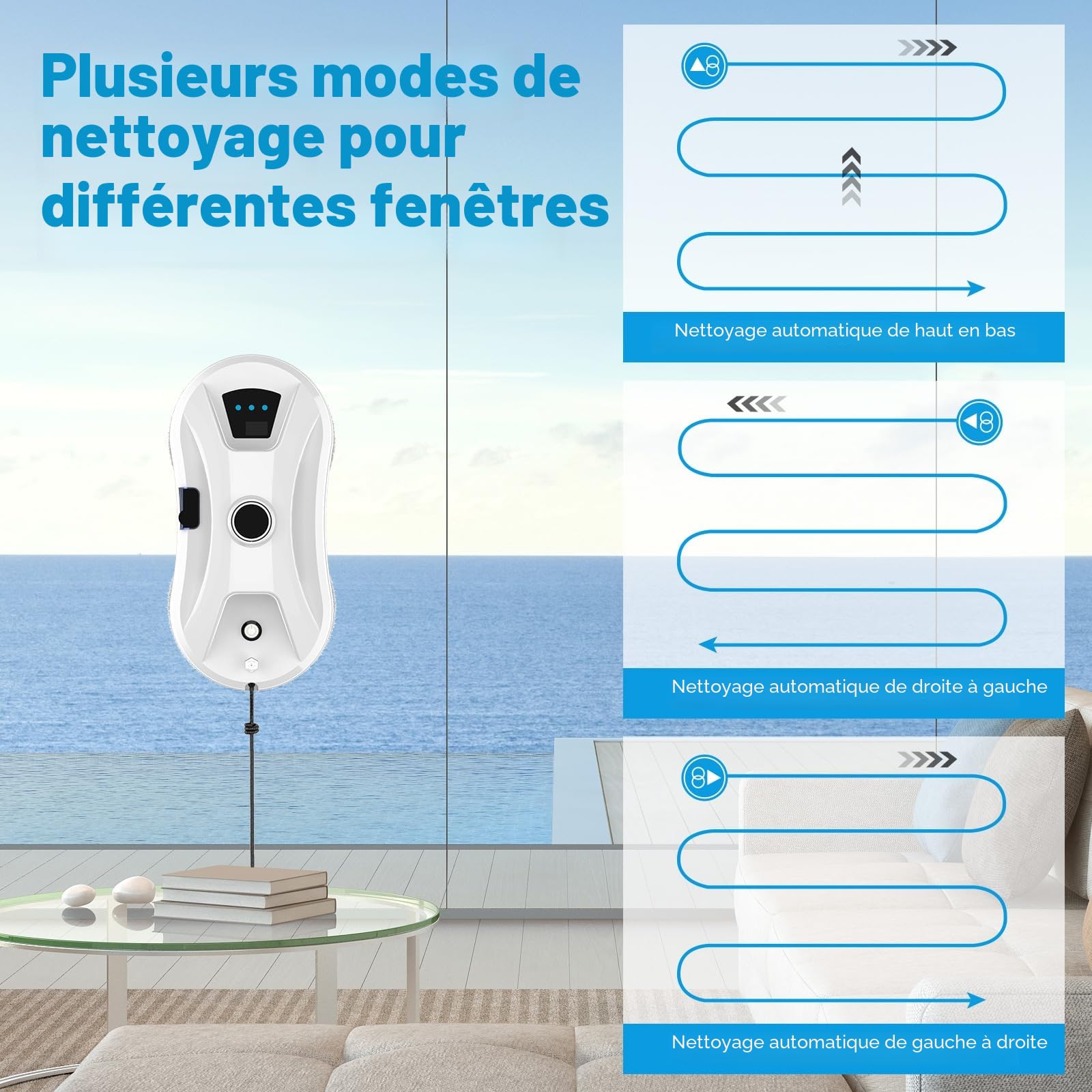 Robot Nettoyeur de Vitres Avec Jet d'Eau Automatique, 5600 Pa - Système de Détection Intelligent des Bords - Pour Fenêtres