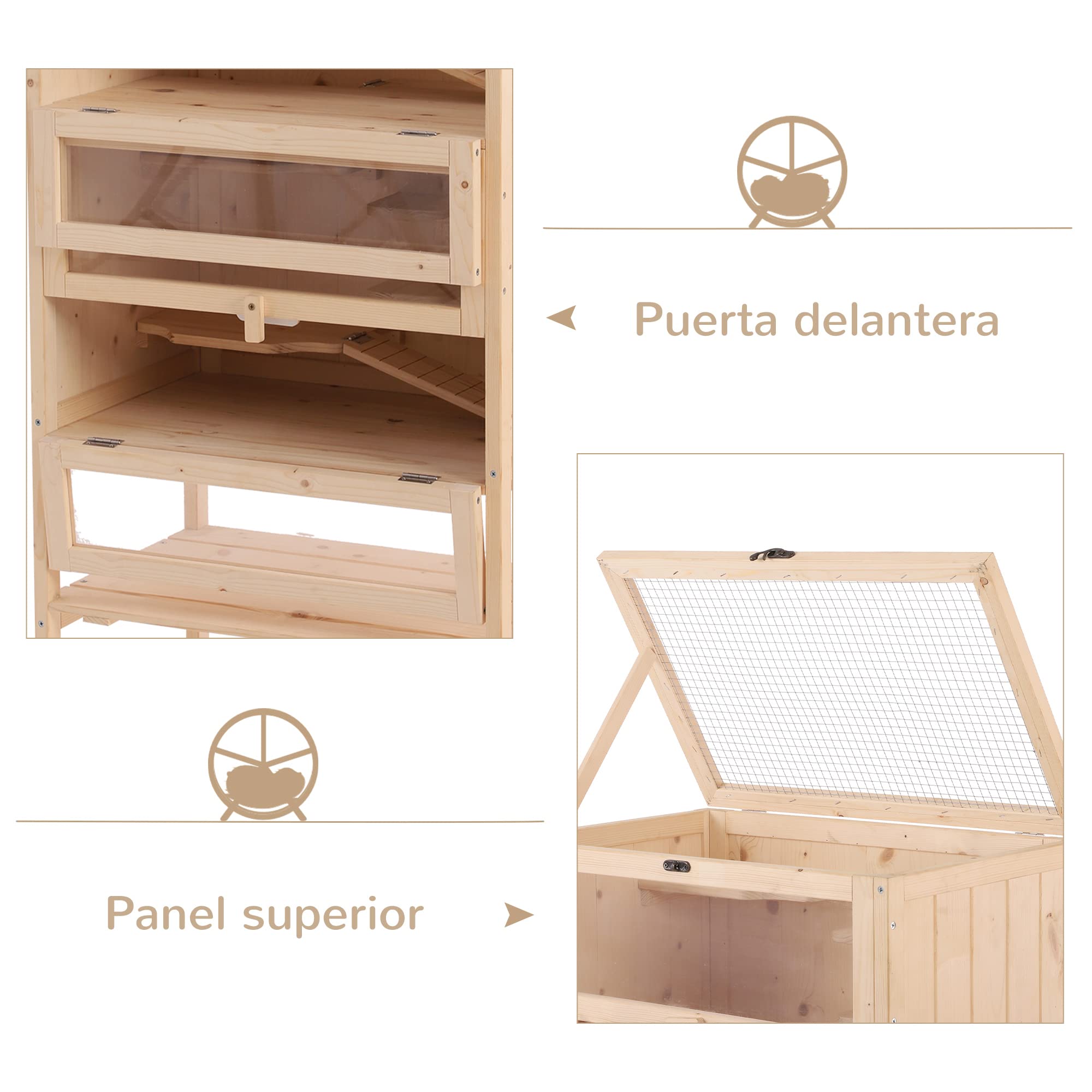 PawHut Cage en Bois pour Hamster Petits Animaux et rongeurs avec 5 étages, 10 Plates-Formes et 3 échelles 60 x 40 x 120 cm | Petits Rongeurs, Multi-Niveaux, 10 Plateformes, Bois de Pin