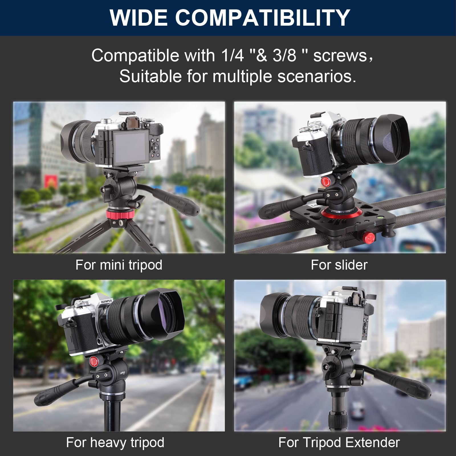 LEFTFOTO Mini testa fluida per treppiede, testa fluida a 2 vie con piastra a sgancio rapido sistema Arca, per fotocamere DSLR e videocamere