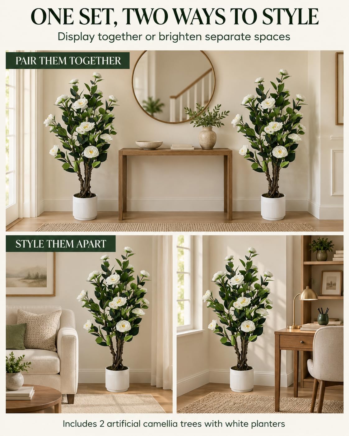 Artificial Camellia Tree 3FT 2Pack for Indoor Outdoor Porch Patio Office