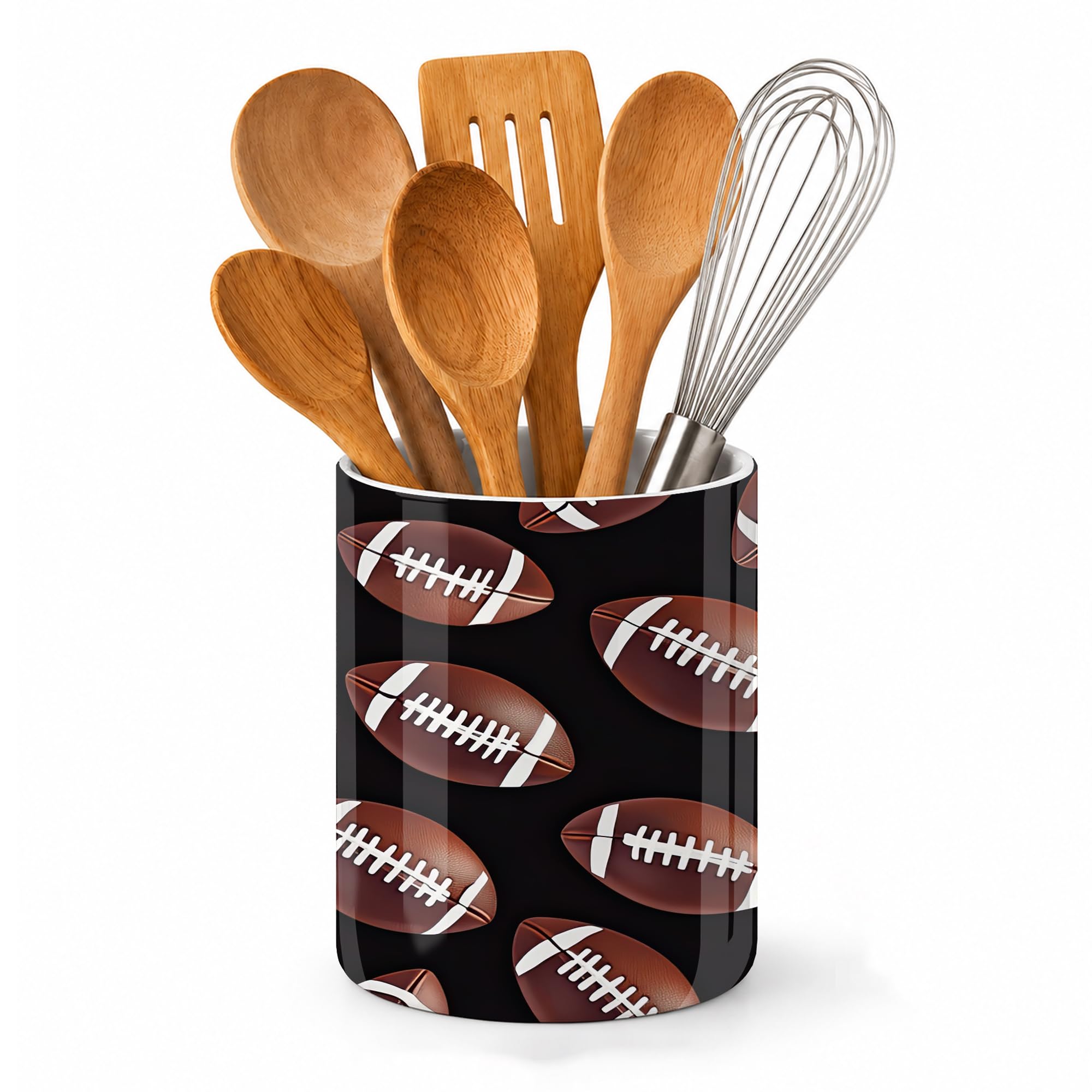 Axxitude American Football Ceramic Kitchen Utensil Holder For Countertop, Large Utensil Crock For Kitchen Counter,Cooking Utensil Organizer For Spatulas,Spoons